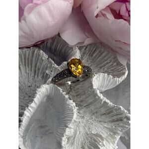 925 Sterling Silver Citrine & Marcasite Ring Size 7